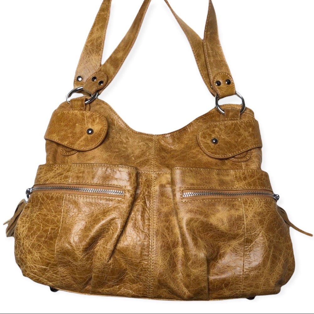 VICENZO Athena Light Brown Italian Leather Bag